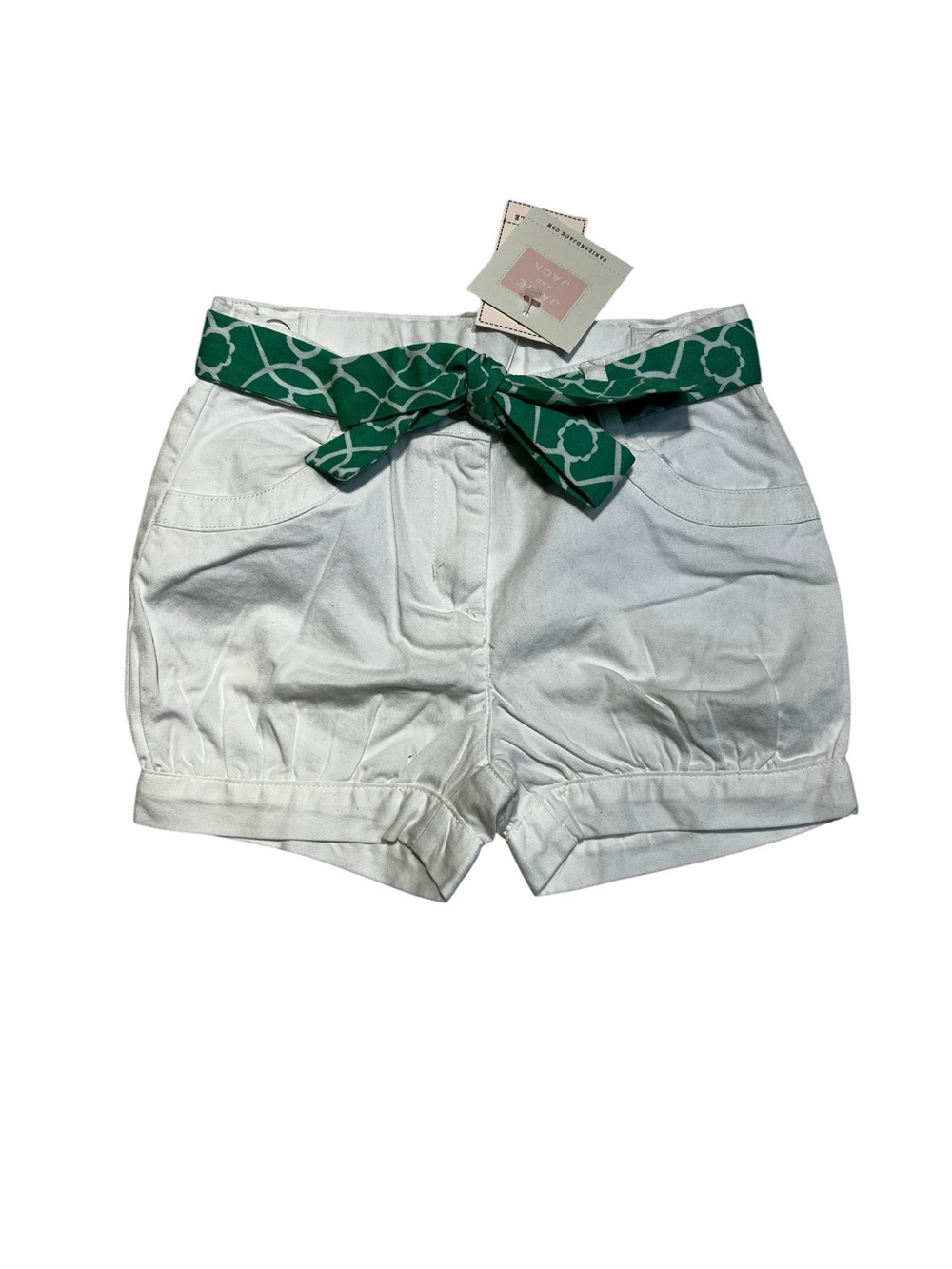 Janie and Jack White Shorts with Green Patterned Tie
